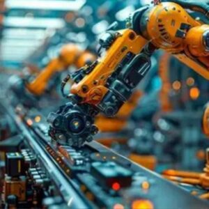 fundsforNGOs - 2026-05-22T154341807 - NGOs.AI Industrial robots in orange attach and manipulate parts on a moving conveyor belt in a high-tech factory.