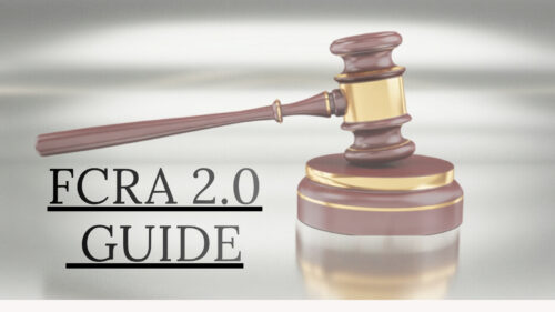Gavel beside the bold title 'FCRA 2.0 GUIDE' on a light background, indicating a legal guide cover.