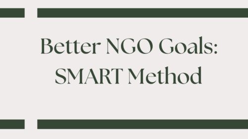 Header text reads 'Better NGO Goals: SMART Method' with dark green horizontal bars at top and bottom on a pale background.