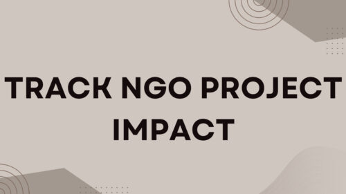 Banner reading 'TRACK NGO PROJECT IMPACT' on a beige abstract background with circular shapes.